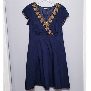 Eshakti blue and gold paisley trim dress 1x NWOT